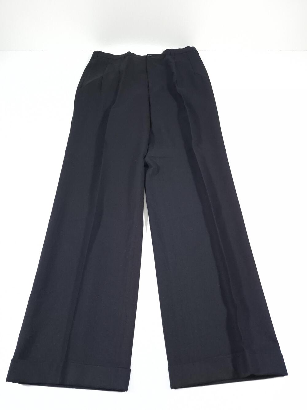 VTG Dress Pants Mens 37x33 Wool Black Pleated Straight Cuffed Relaxed Fit Formal